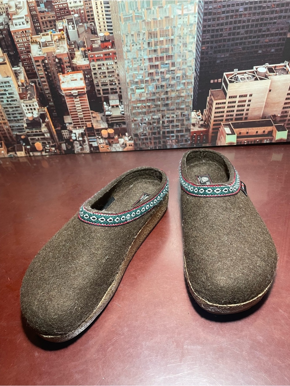 Haflinger Grizzy Wool Felt Clogs In Size 40 Brown